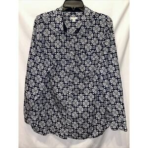 Talbots Woman 1x Sheer Cotton Button Down Blouse Shirt Bohemian Career